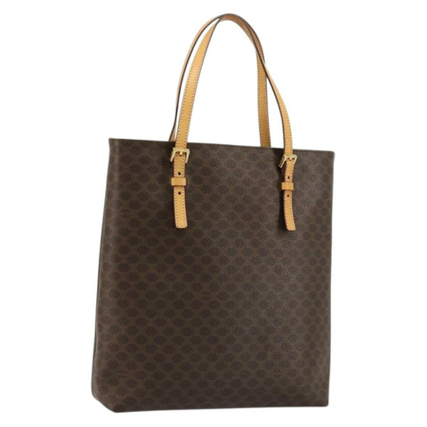 CELINE Macadam帆布托特包 PVC皮革 棕色 金色 Auth am11469A
