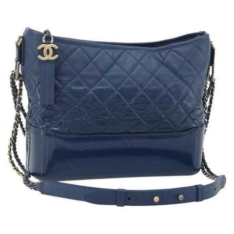 香奈兒 (CHANEL) 鏈 Gabriel De Chanel 包，魚子醬皮，藍色，金色 CC 標誌，正品 ka4104SAV
