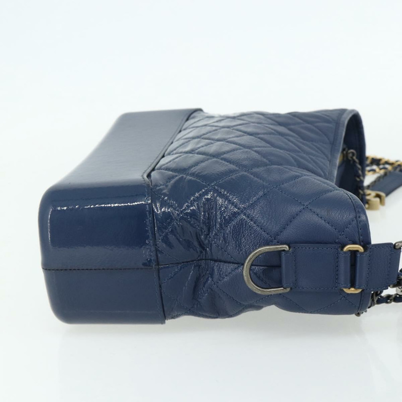 【日本直送】香奈兒 (CHANEL) 鏈 Gabriel De Chanel 包，魚子醬皮，藍色，金色 CC 標誌，正品 ka4104SAV-3