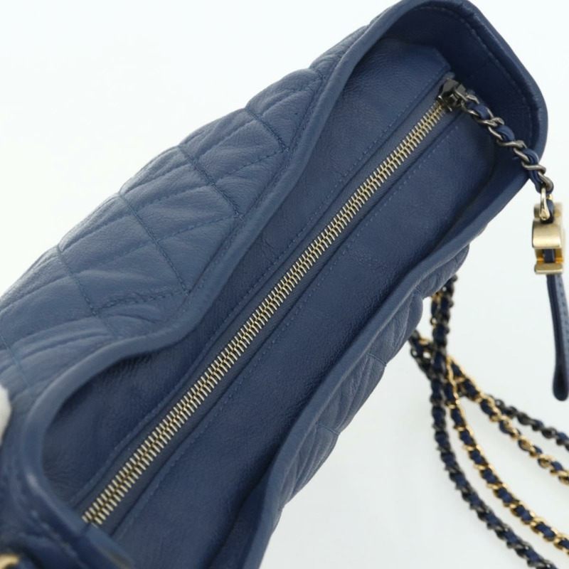 【日本直送】香奈兒 (CHANEL) 鏈 Gabriel De Chanel 包，魚子醬皮，藍色，金色 CC 標誌，正品 ka4104SAV-5