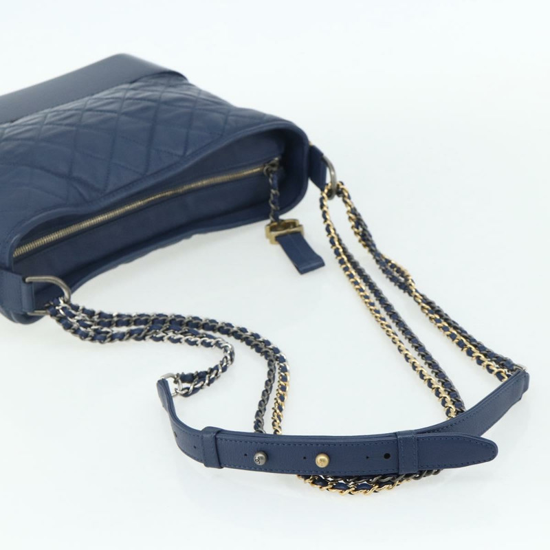 【日本直送】香奈兒 (CHANEL) 鏈 Gabriel De Chanel 包，魚子醬皮，藍色，金色 CC 標誌，正品 ka4104SAV-6