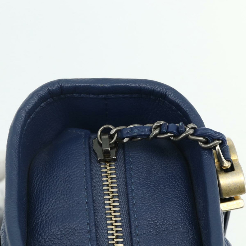 【日本直送】香奈兒 (CHANEL) 鏈 Gabriel De Chanel 包，魚子醬皮，藍色，金色 CC 標誌，正品 ka4104SAV-9