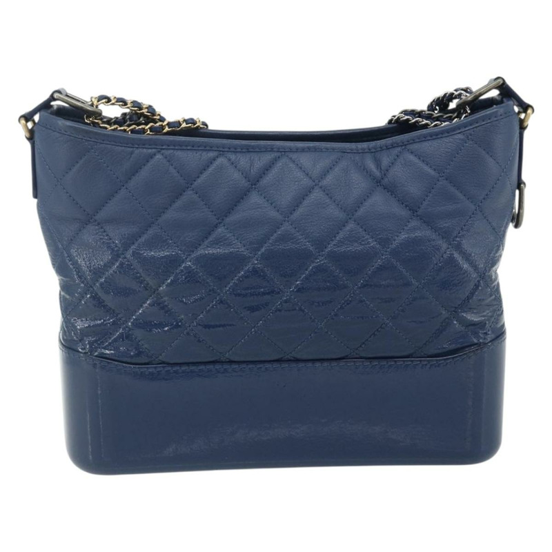 【日本直送】香奈兒 (CHANEL) 鏈 Gabriel De Chanel 包，魚子醬皮，藍色，金色 CC 標誌，正品 ka4104SAV-12