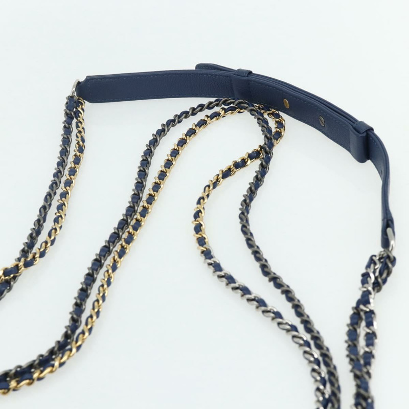【日本直送】香奈兒 (CHANEL) 鏈 Gabriel De Chanel 包，魚子醬皮，藍色，金色 CC 標誌，正品 ka4104SAV-13