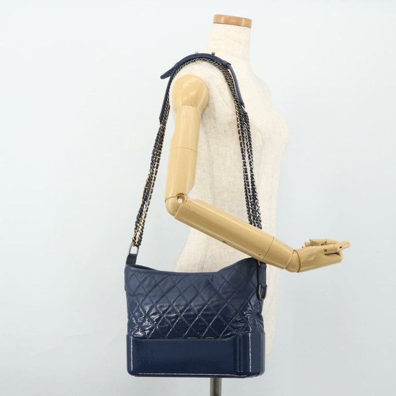 【日本直送】香奈兒 (CHANEL) 鏈 Gabriel De Chanel 包，魚子醬皮，藍色，金色 CC 標誌，正品 ka4104SAV-22