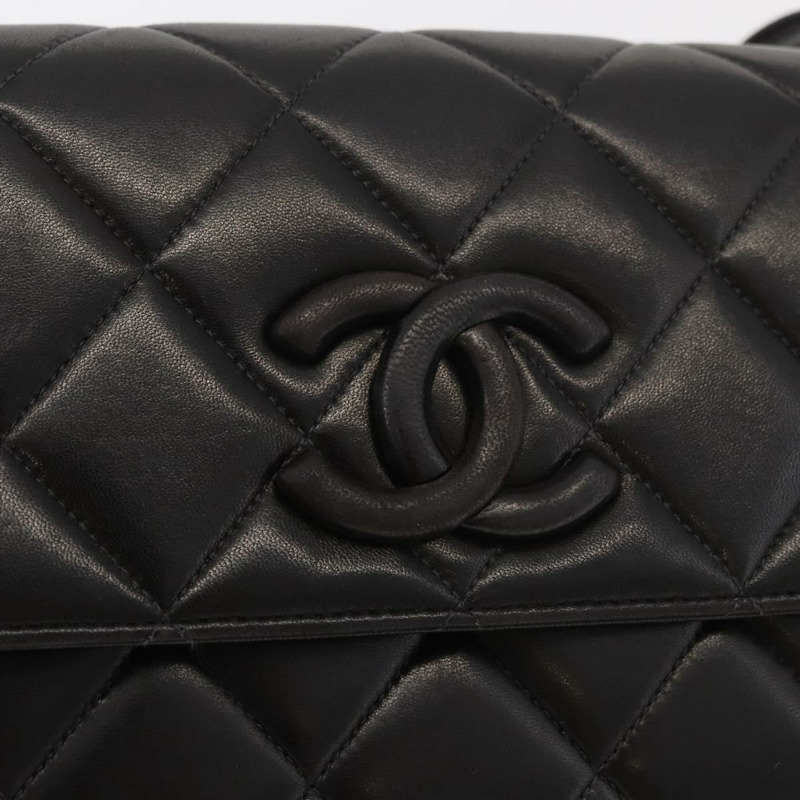 【日本直送】香奈兒 (CHANEL) Matelasse 羊皮單肩包，黑色，金色雙C標誌，正品編號 175105SAV-18