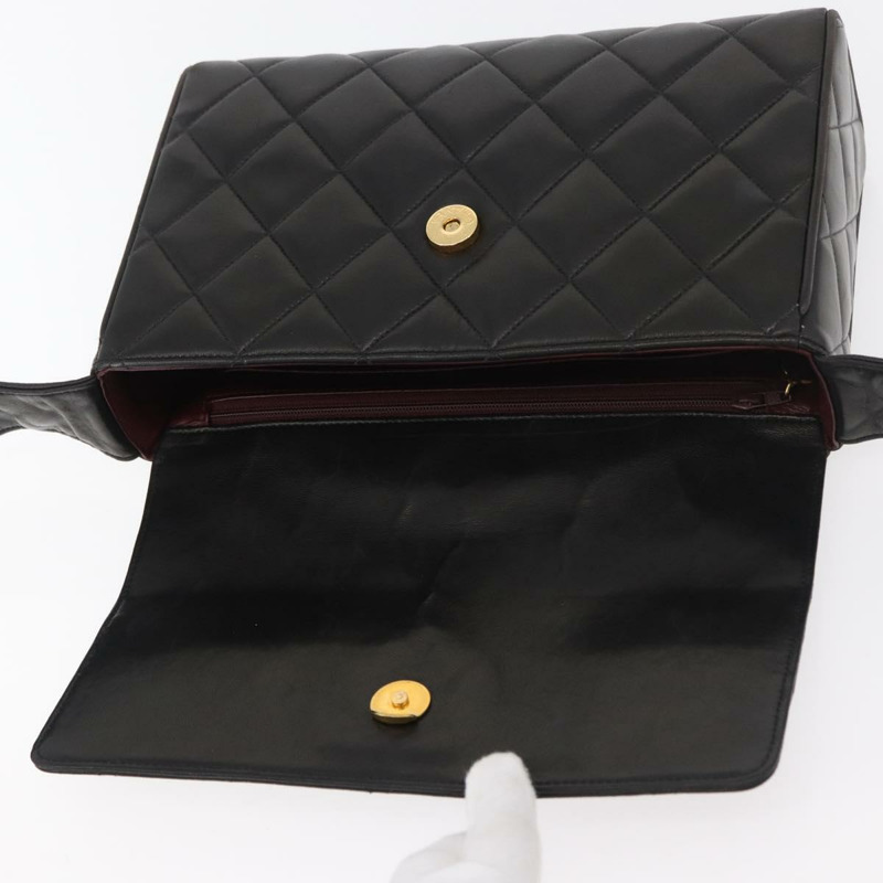 【日本直送】香奈兒 (CHANEL) Matelasse 羊皮單肩包，黑色，金色雙C標誌，正品編號 175105SAV-19