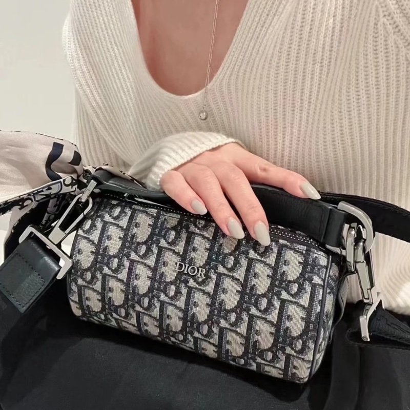 Dior迪奧Oblique刺繡老花圓筒包單肩斜挎包👜-1
