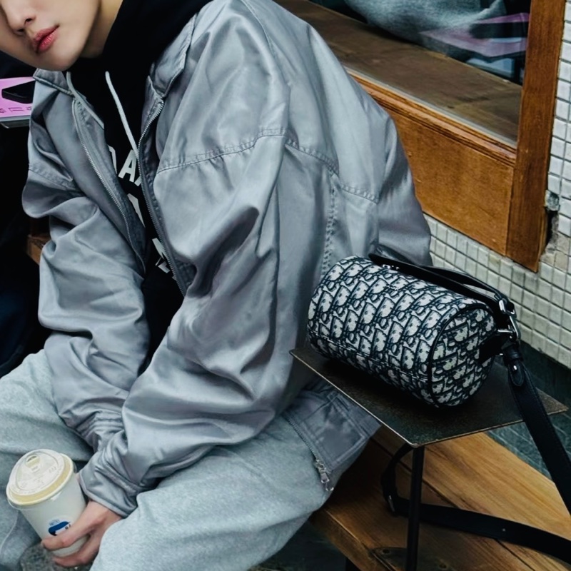 Dior迪奧Oblique刺繡老花圓筒包單肩斜挎包👜-3