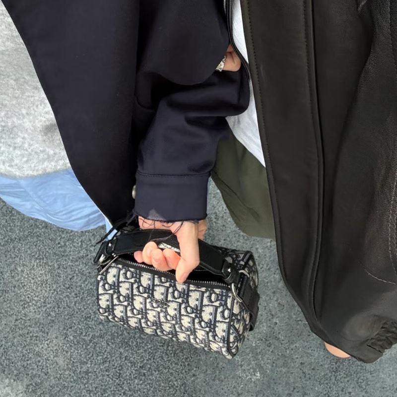 Dior迪奧Oblique刺繡老花圓筒包單肩斜挎包👜-6