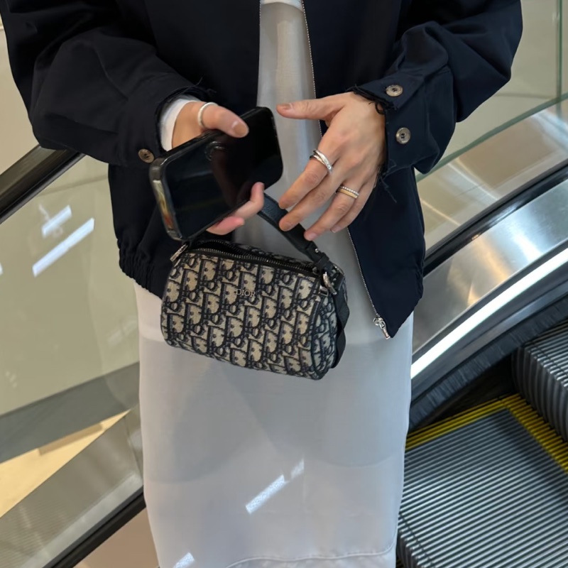 Dior迪奧Oblique刺繡老花圓筒包單肩斜挎包👜-7