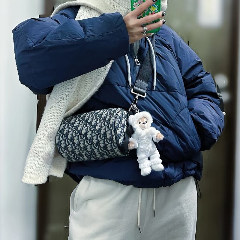 Dior迪奧Oblique刺繡老花圓筒包單肩斜挎包👜-17