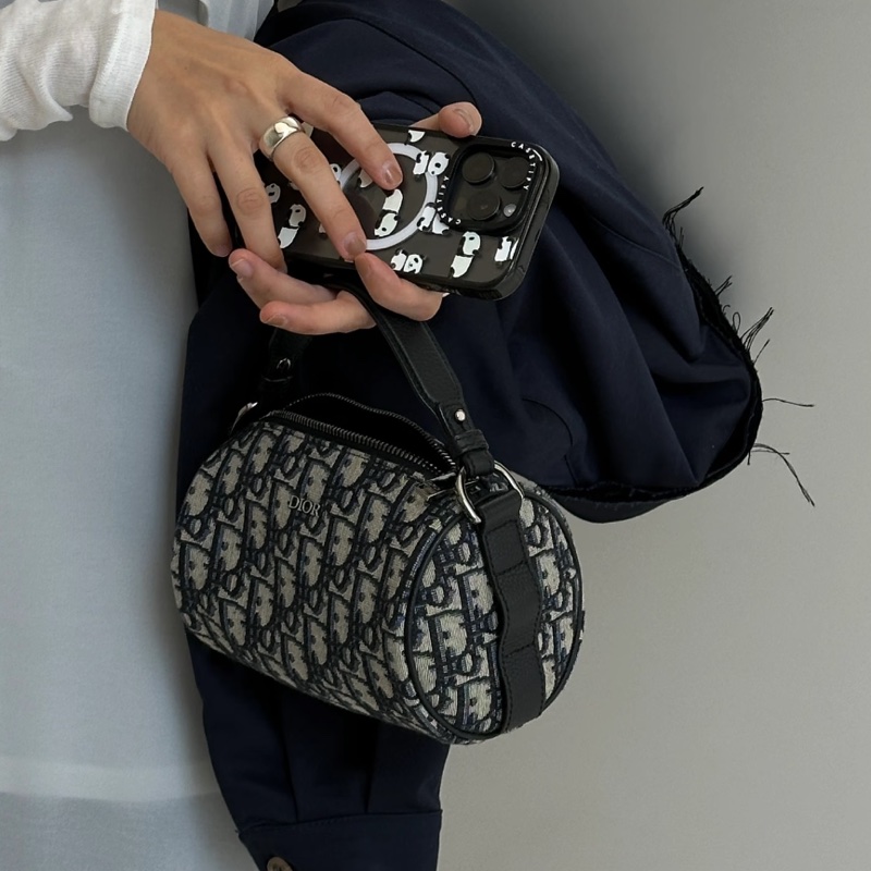 Dior迪奧Oblique刺繡老花圓筒包單肩斜挎包👜-18