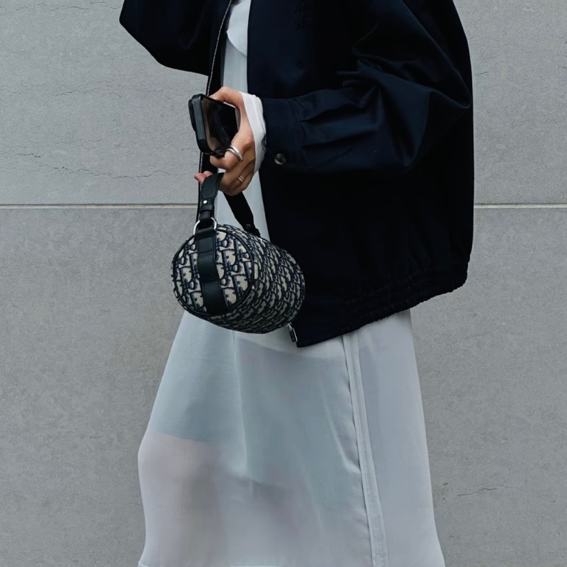 Dior迪奧Oblique刺繡老花圓筒包單肩斜挎包👜-29
