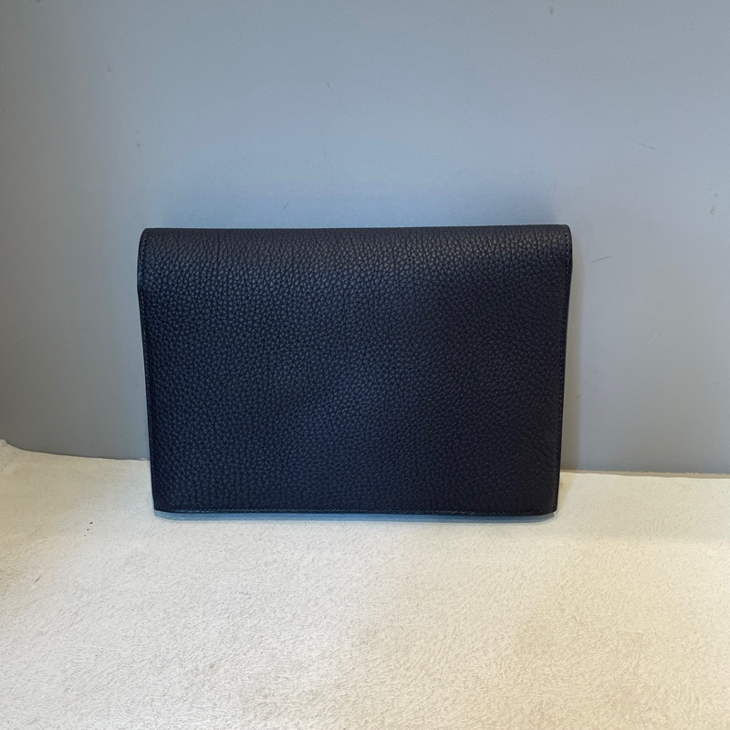 Hermes/愛馬仕 藍黑色銀扣sac a depeches手拿包-1