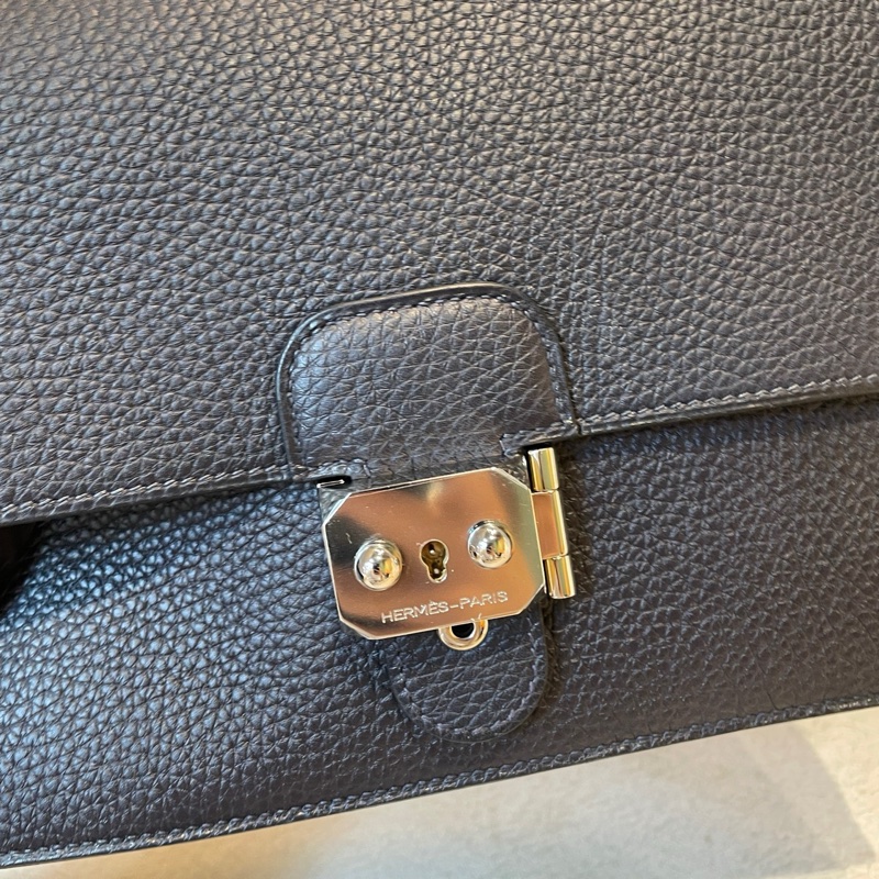 Hermes/愛馬仕 藍黑色銀扣sac a depeches手拿包-3