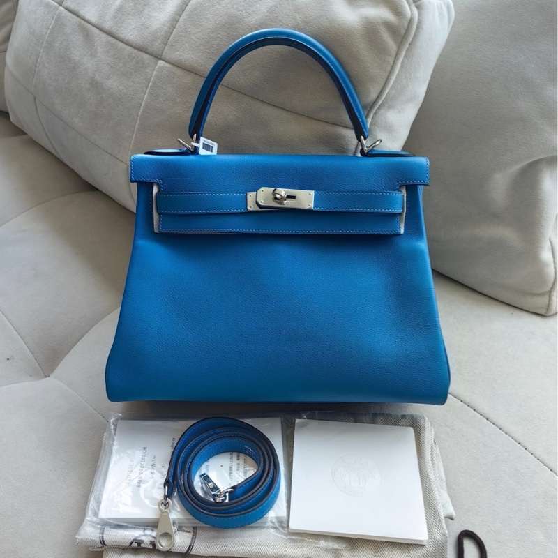 Hermes kelly28愛馬仕T7水妖藍 銀扣-0
