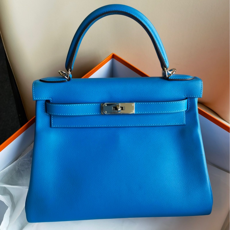 Hermes kelly28愛馬仕T7水妖藍 銀扣-1