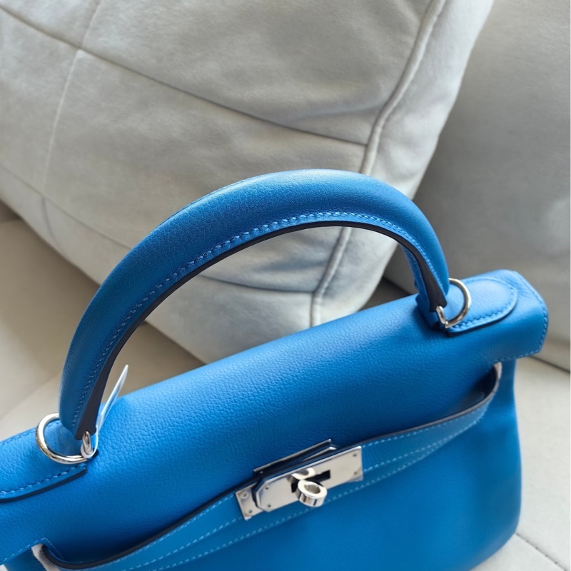 Hermes kelly28愛馬仕T7水妖藍 銀扣-5