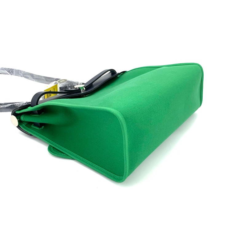 Hermes 愛馬仕 99新存放品綠色herbag帆布拼皮手提單肩包-3