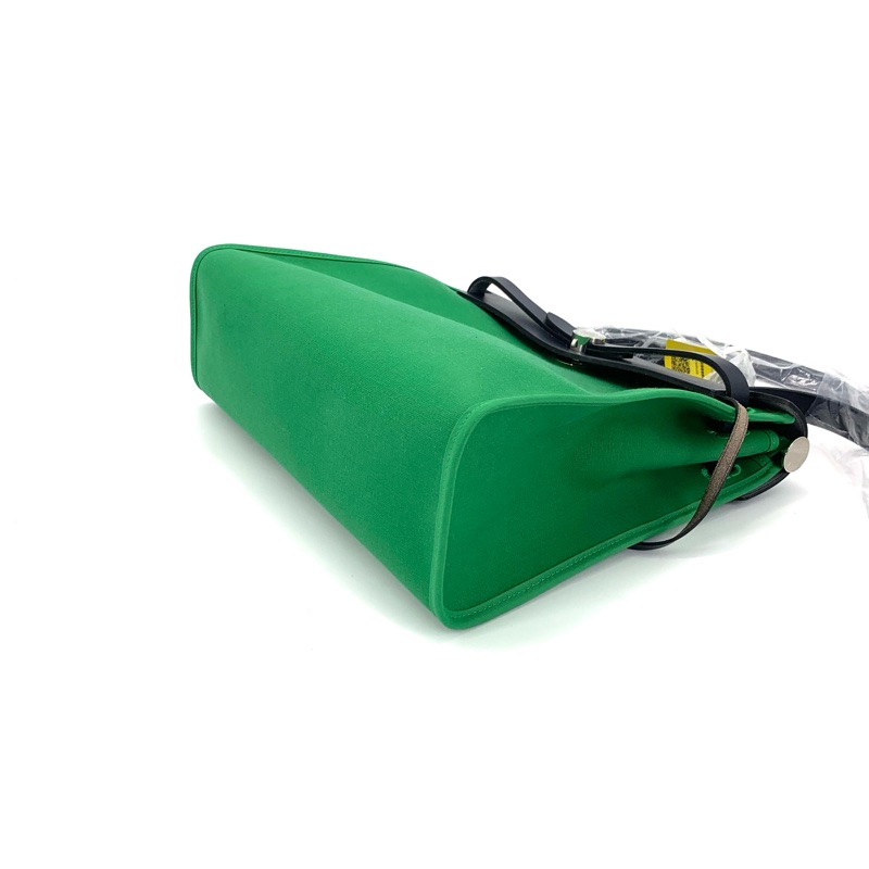 Hermes 愛馬仕 99新存放品綠色herbag帆布拼皮手提單肩包-4