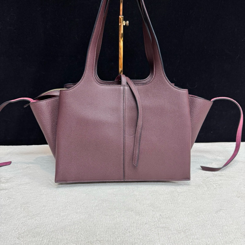 Celine賽琳 荔枝紋牛皮紫色 tri fold蝙蝠包98新-1