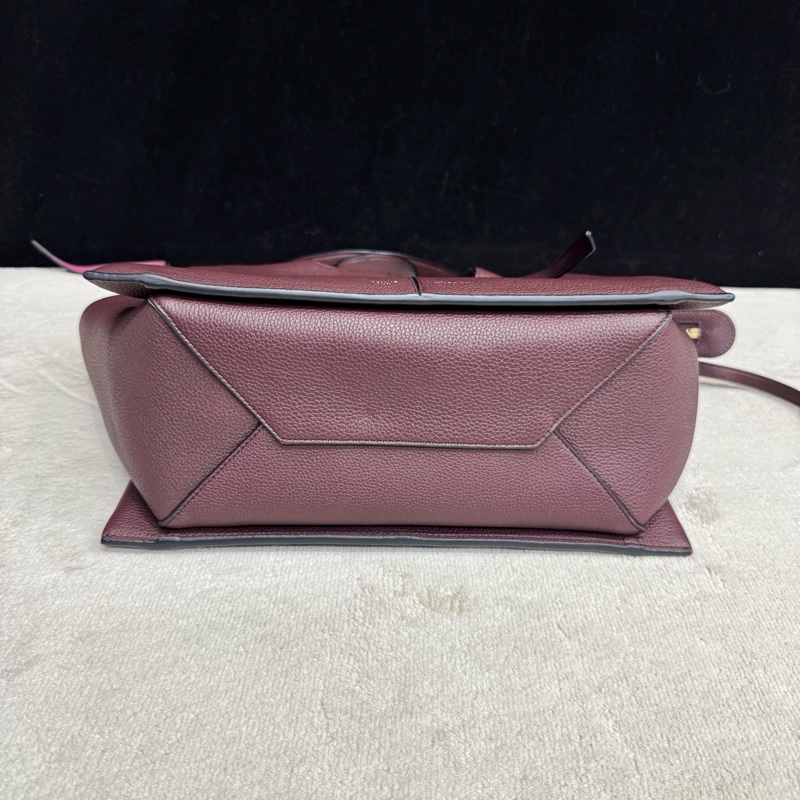 Celine賽琳 荔枝紋牛皮紫色 tri fold蝙蝠包98新-4