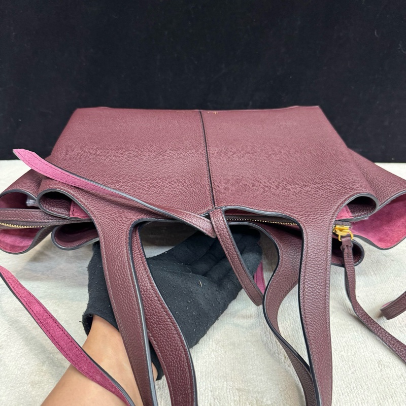 Celine賽琳 荔枝紋牛皮紫色 tri fold蝙蝠包98新-5