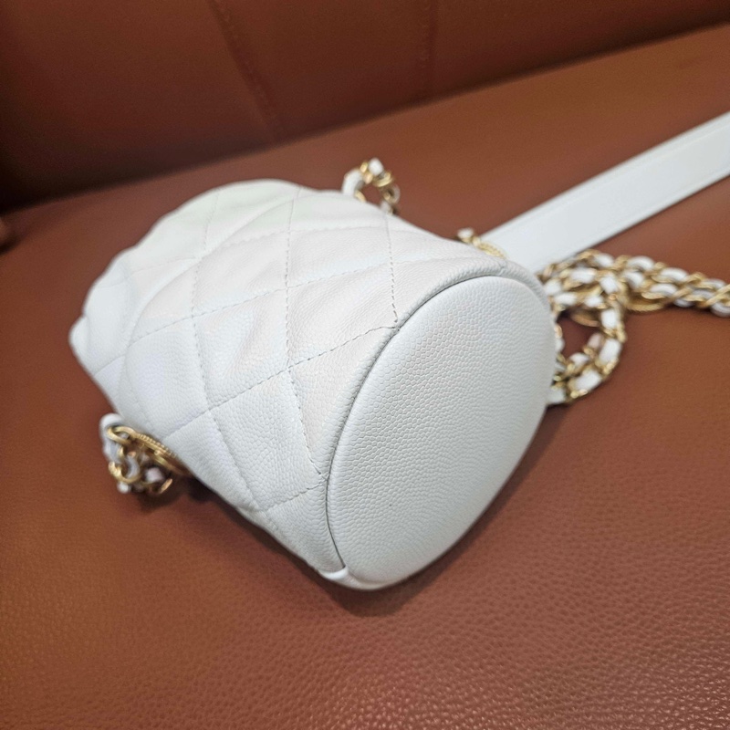 Chanel/香奈兒 22A 白色 金幣 mini抽繩 水桶包小水桶 單肩斜挎包 小廢包 附件：防塵袋 尺寸：11*9cm-2