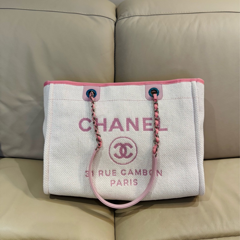 Chanel 香奈兒 粉色沙灘包/托特包/小號/保卡款/全新閒置美品-0