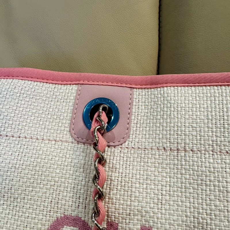 Chanel 香奈兒 粉色沙灘包/托特包/小號/保卡款/全新閒置美品-2