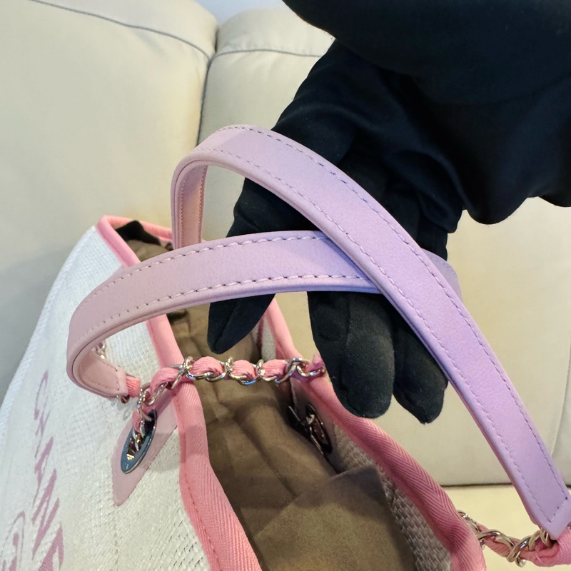 Chanel 香奈兒 粉色沙灘包/托特包/小號/保卡款/全新閒置美品-3