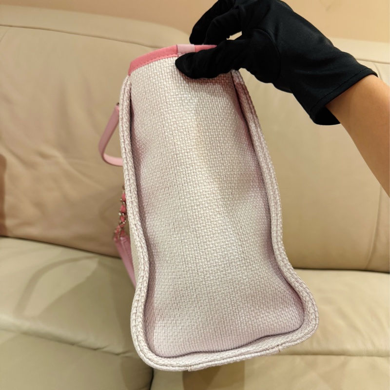 Chanel 香奈兒 粉色沙灘包/托特包/小號/保卡款/全新閒置美品-5