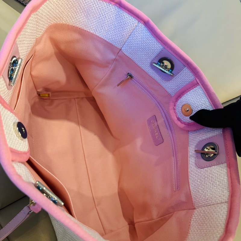 Chanel 香奈兒 粉色沙灘包/托特包/小號/保卡款/全新閒置美品-7