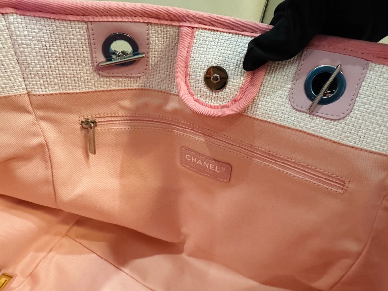 Chanel 香奈兒 粉色沙灘包/托特包/小號/保卡款/全新閒置美品-8