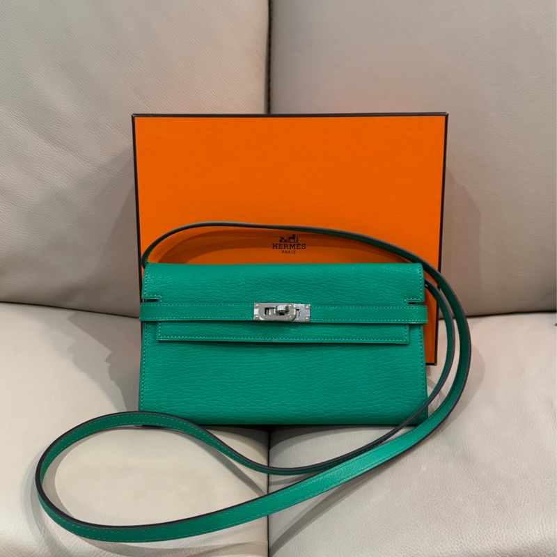 Hermes 愛馬仕 Kelly 長夾/WOC/薄荷綠銀釦/98新美品-0