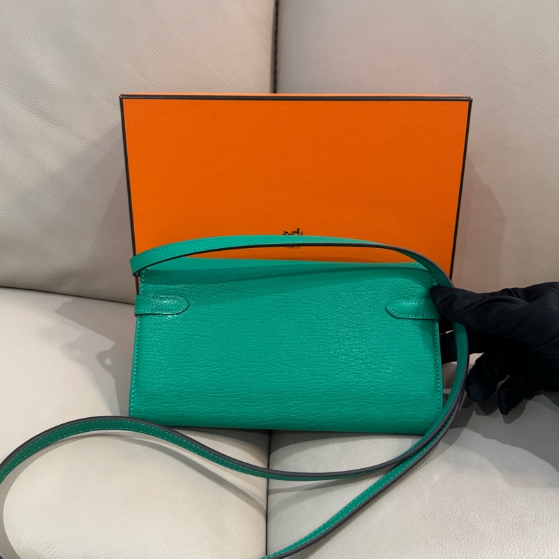 Hermes 愛馬仕 Kelly 長夾/WOC/薄荷綠銀釦/98新美品-1