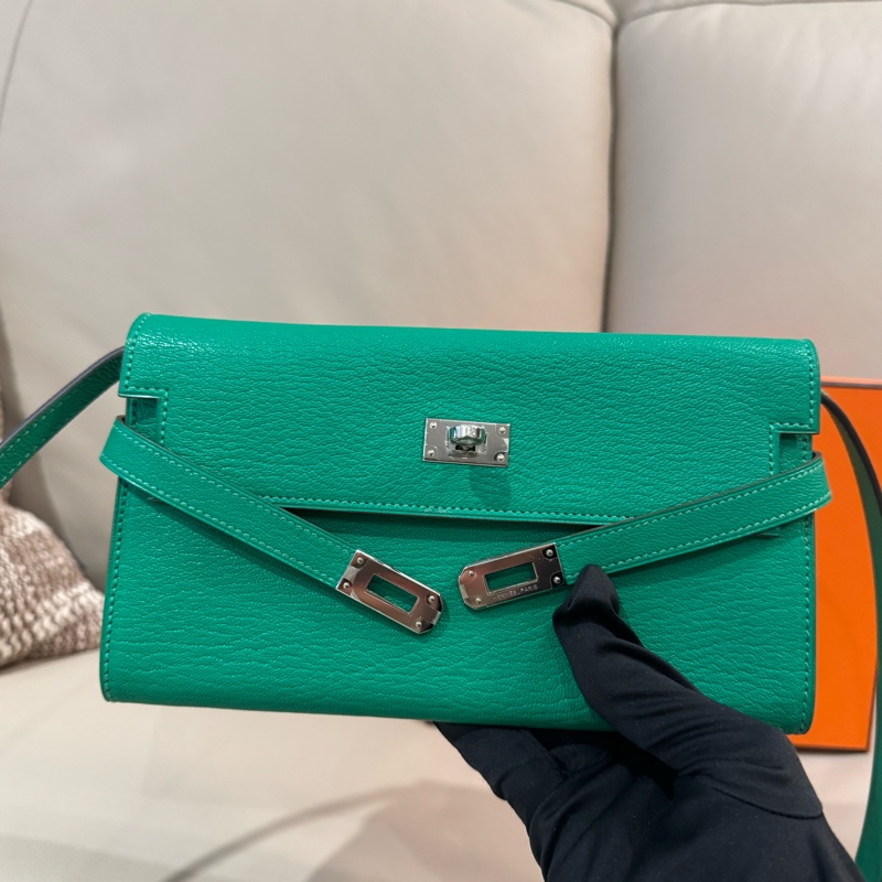 Hermes 愛馬仕 Kelly 長夾/WOC/薄荷綠銀釦/98新美品-2
