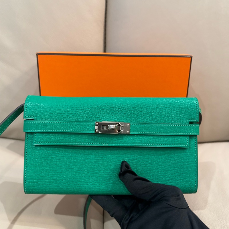 Hermes 愛馬仕 Kelly 長夾/WOC/薄荷綠銀釦/98新美品-3