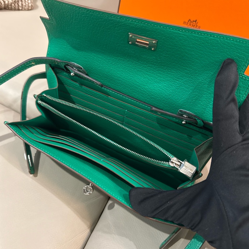 Hermes 愛馬仕 Kelly 長夾/WOC/薄荷綠銀釦/98新美品-7