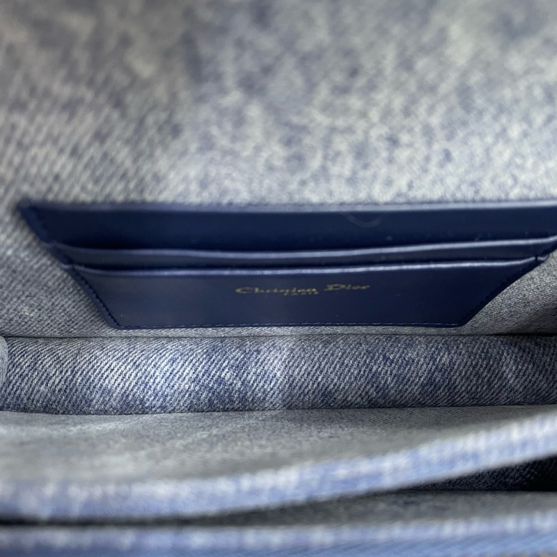 迪奧/Dior藍色牛仔Caro迷你藤格紋CD扭扣單肩斜挎包 19*12 24年…-8