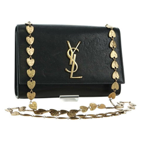 SAINT LAURENT 鏈條單肩包 皮革 黑色 金色 正品 175895SAM