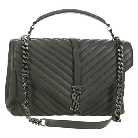 SAINT LAURENT 鏈條單肩包 皮革 灰色 銀色 正品 BA12267SAV