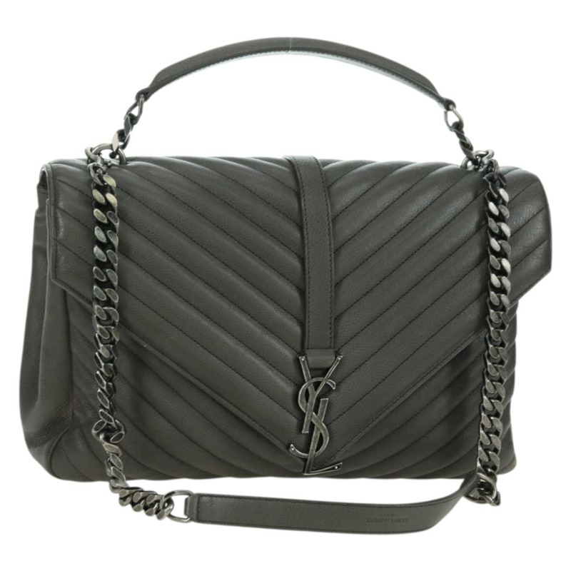 【日本直送】SAINT LAURENT 鏈條單肩包 皮革 灰色 銀色 正品 BA12267SAV-0