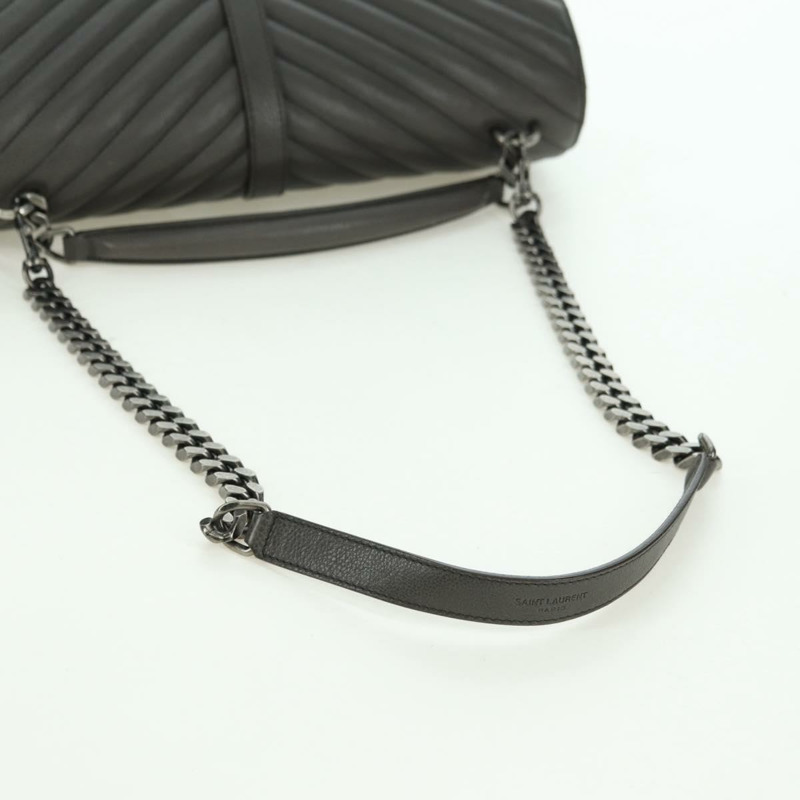【日本直送】SAINT LAURENT 鏈條單肩包 皮革 灰色 銀色 正品 BA12267SAV-8