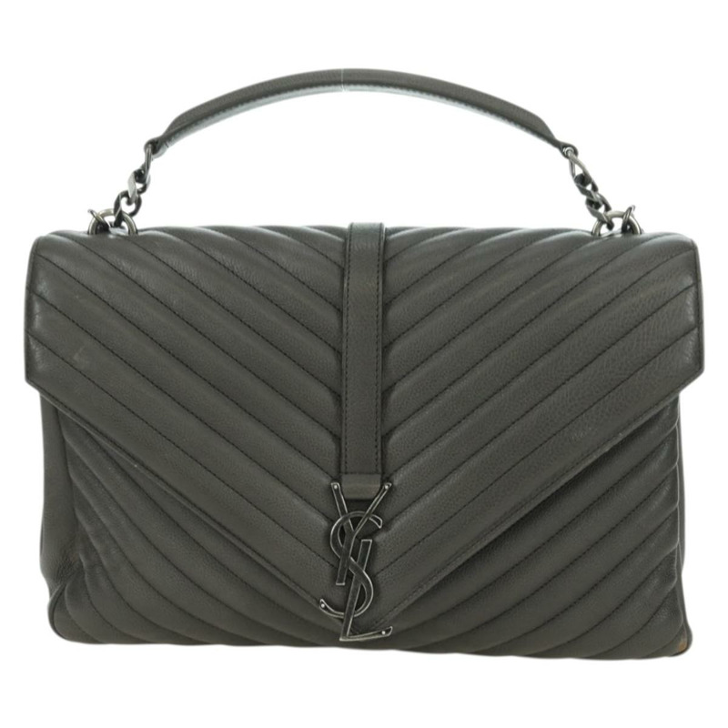 【日本直送】SAINT LAURENT 鏈條單肩包 皮革 灰色 銀色 正品 BA12267SAV-12