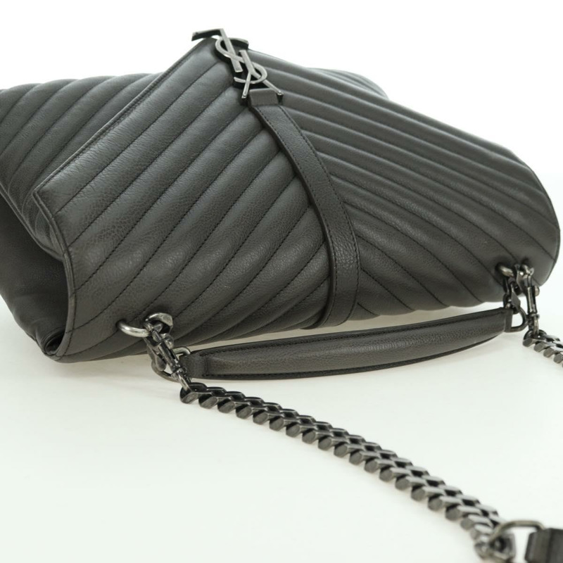 【日本直送】SAINT LAURENT 鏈條單肩包 皮革 灰色 銀色 正品 BA12267SAV-13