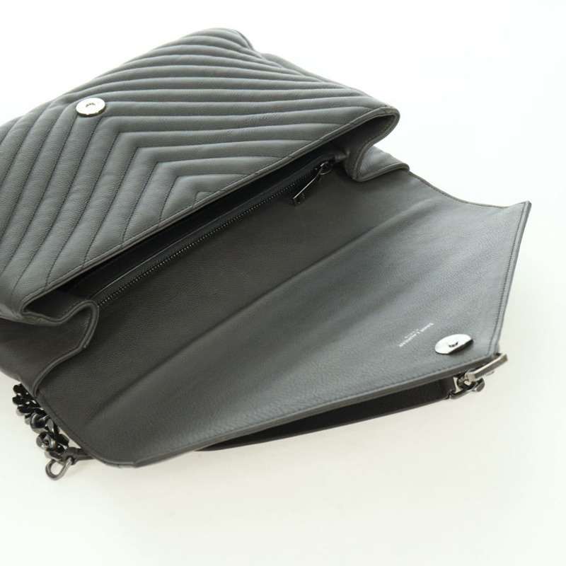 【日本直送】SAINT LAURENT 鏈條單肩包 皮革 灰色 銀色 正品 BA12267SAV-21