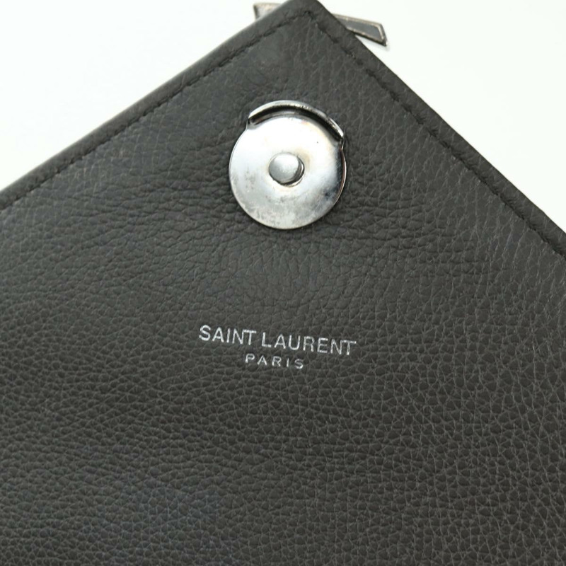 【日本直送】SAINT LAURENT 鏈條單肩包 皮革 灰色 銀色 正品 BA12267SAV-22
