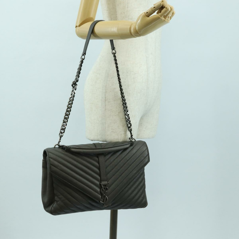【日本直送】SAINT LAURENT 鏈條單肩包 皮革 灰色 銀色 正品 BA12267SAV-29